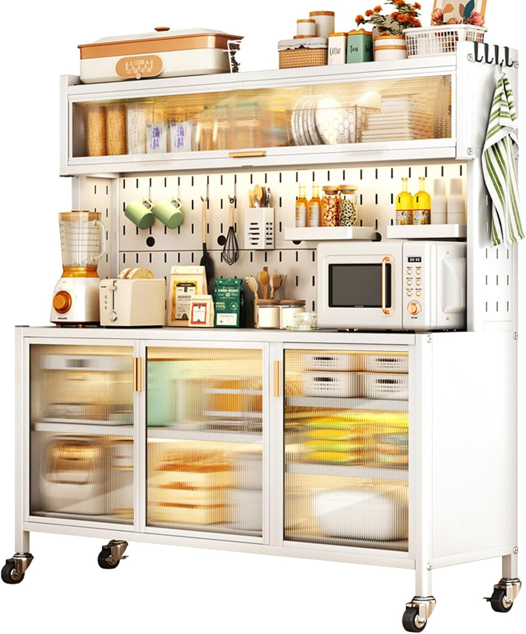 Standing Baker's Racks for Kitchens with Storage, Storage Cabinet, Microwave Kitchen Cabinets with Storage and Flip Dual Door, Storage Organizer for Kitchen Hutch, Home (Size : 103cm/41in)
