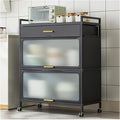Kitchen Baker's Rack with Flip Door Cabinet, 5-Tier Microwave Stand with Drawer, Large Metal Storage Shelves with Brakeable Casters for Garage Pantry Home Kitchen Pots,Black,80×102cm/31.5×40in