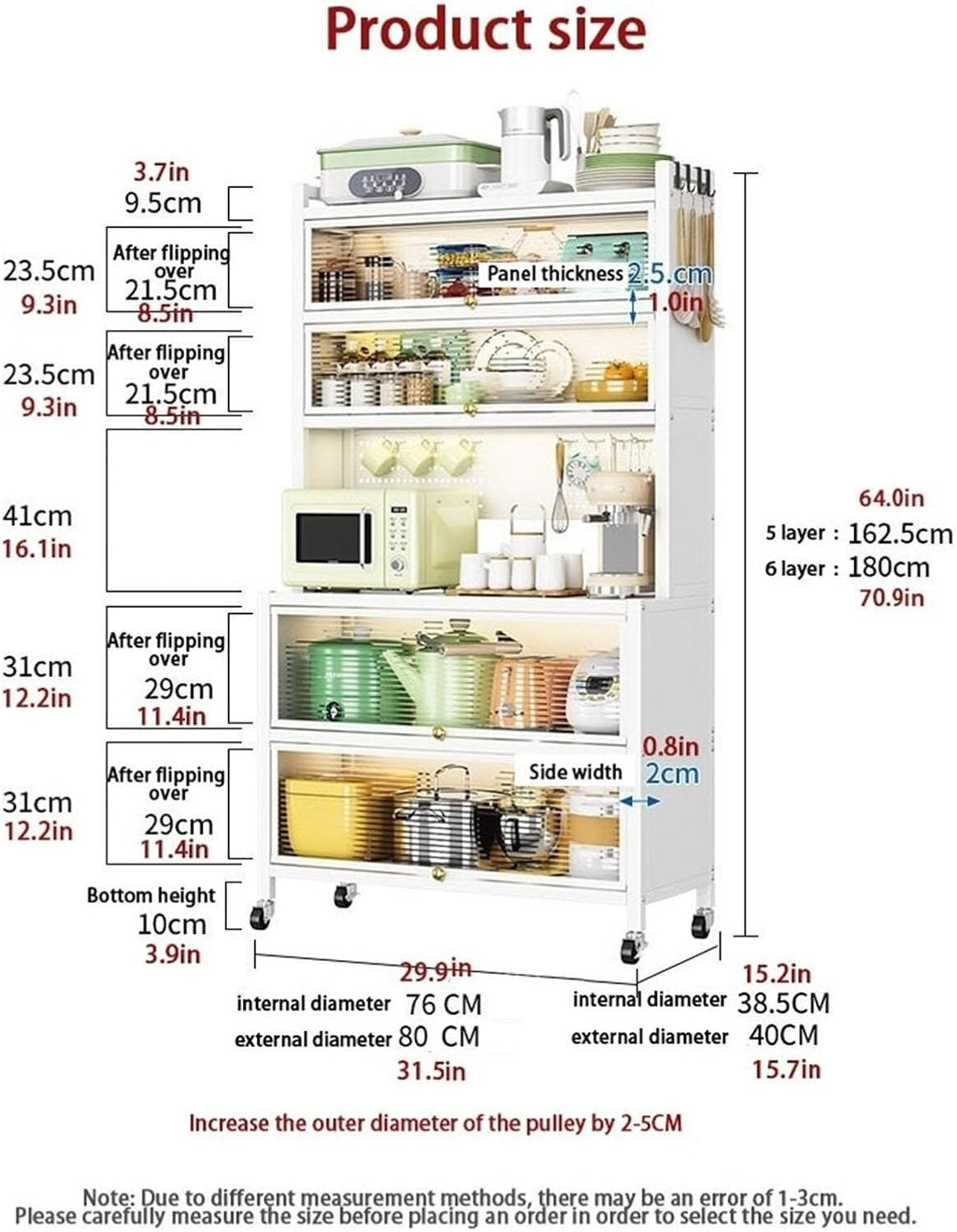 Microwave Stand with Storage - 5/6 Tier Bakers Rack Organizer with Drawers and Flip Doors for Kitchen and Living Room Utility Shelf