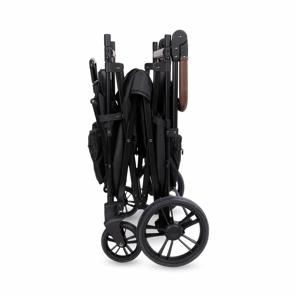 WONDERFOLD X4R Rev Stroller Wagon (4 Seater) - Collapsible Stroller Wagon with 5-Point Seatbelt Harnesses, Reclining Seats & Footwells, Black