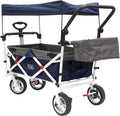 Creative Outdoor Distributor Push Pull Wagon for Kids, Foldable with Removable Canopy, Navy