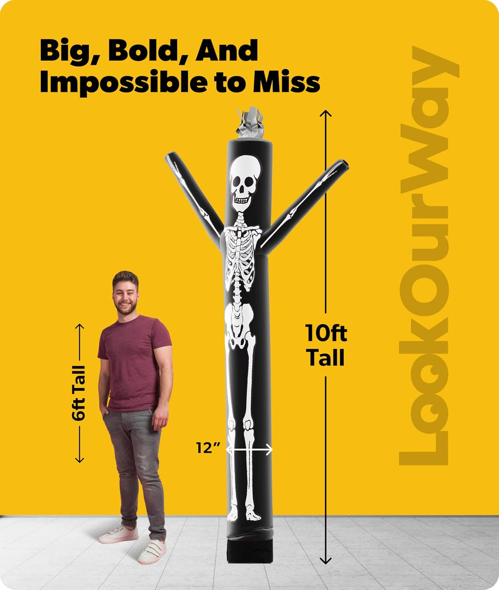 LookOurWay 10ft Skeleton Air Dancers Inflatable Tube Man Attachment | Halloween Inflatables Outdoor Decoration | Wacky Waving Halloween Blow Up for Yard Display or Business (Blower Not Included)