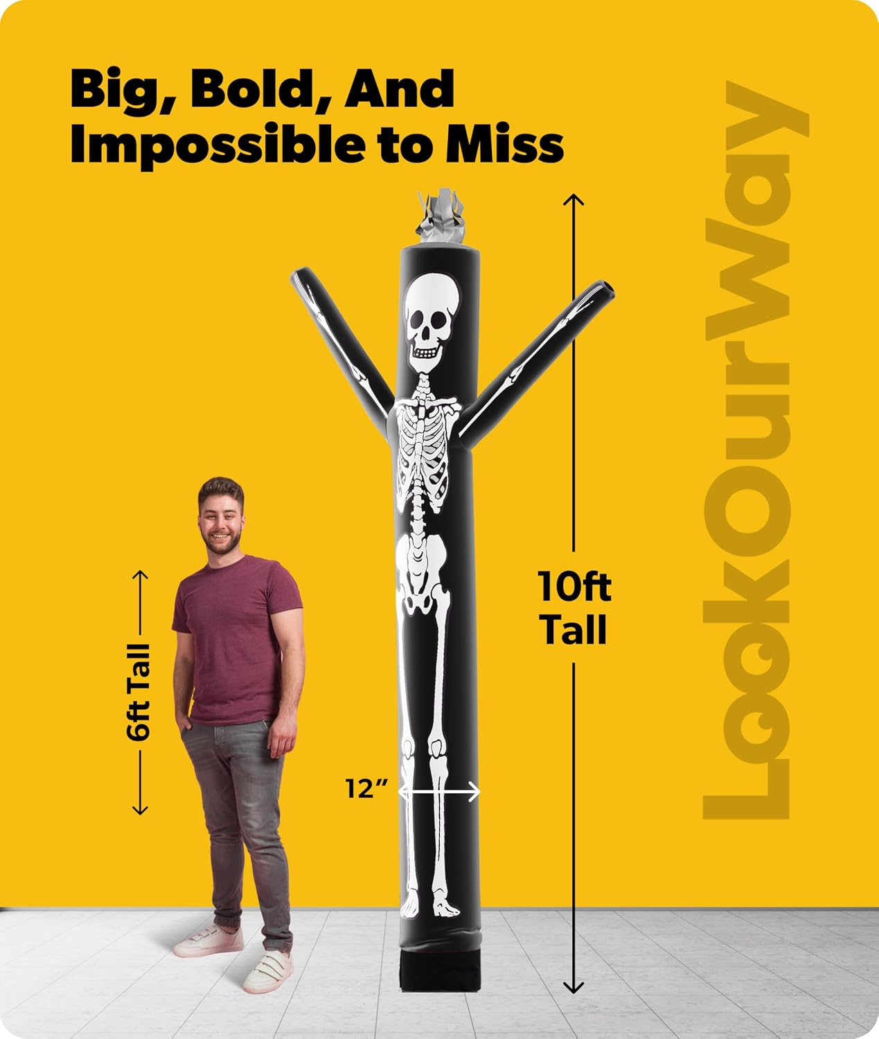 LookOurWay 10ft Skeleton Air Dancers Inflatable Tube Man Attachment | Halloween Inflatables Outdoor Decoration | Wacky Waving Halloween Blow Up for Yard Display or Business (Blower Not Included)