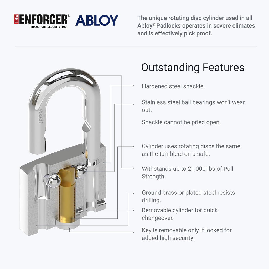 ENFORCER ABLOY 341-25 Padlock -1' (25mm) Shackle Clearance, 25/64' (10mm) Thick Boron Steel Shackle, 2.24' (57mm) Heavy-Duty Padlock for Trailers, Containers, Rail - Ultimate Protection