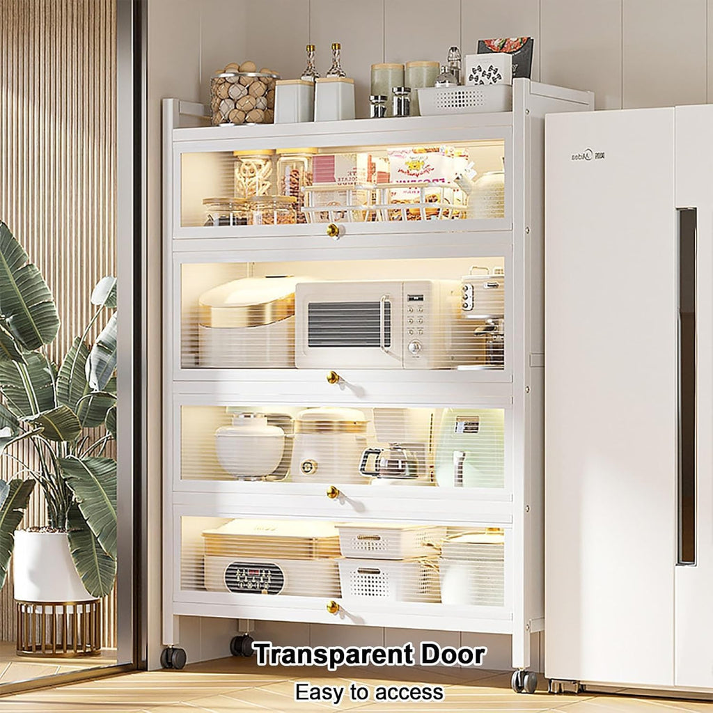 Microwave Storage Stand, Kitchen Pantry Storage Cabinet Coffee Bar Cabinet with Drawer, Kitchen Storage Cabinet, Kitchen Baker's Rack with Flip Door Cabinet, 4 Layers, 60cm/23.6in