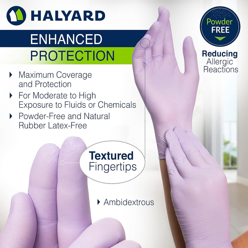 HALYARD Lavender Nitrile Exam Gloves, Disposable, Household Cleaning Supplies for First Aid, Beauty, Baby Care, Pet Care, 3.1 mil, Large, 52819 (Case of 2500)