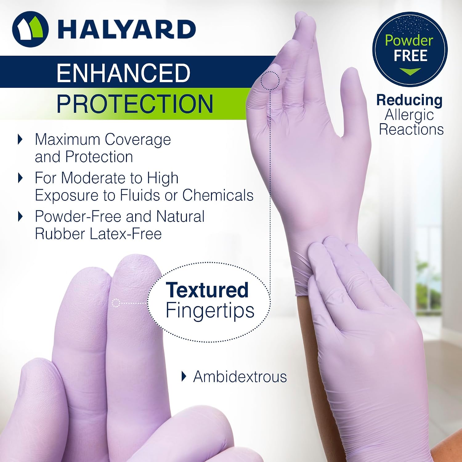 HALYARD Lavender Nitrile Exam Gloves, Disposable, Household Cleaning Supplies for First Aid, Beauty, Baby Care, Pet Care, 3.1 mil, Large, 52819 (Case of 2500)