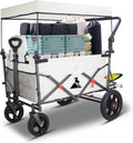 Collapsible Foldable Foldable Wagon Cart with Quick-Release Wheels & 2 Seats Camping Wagon- Heavy-Duty Utility Wagon 265LBS Capacity for Camping, Garden, Shopping (Beige)
