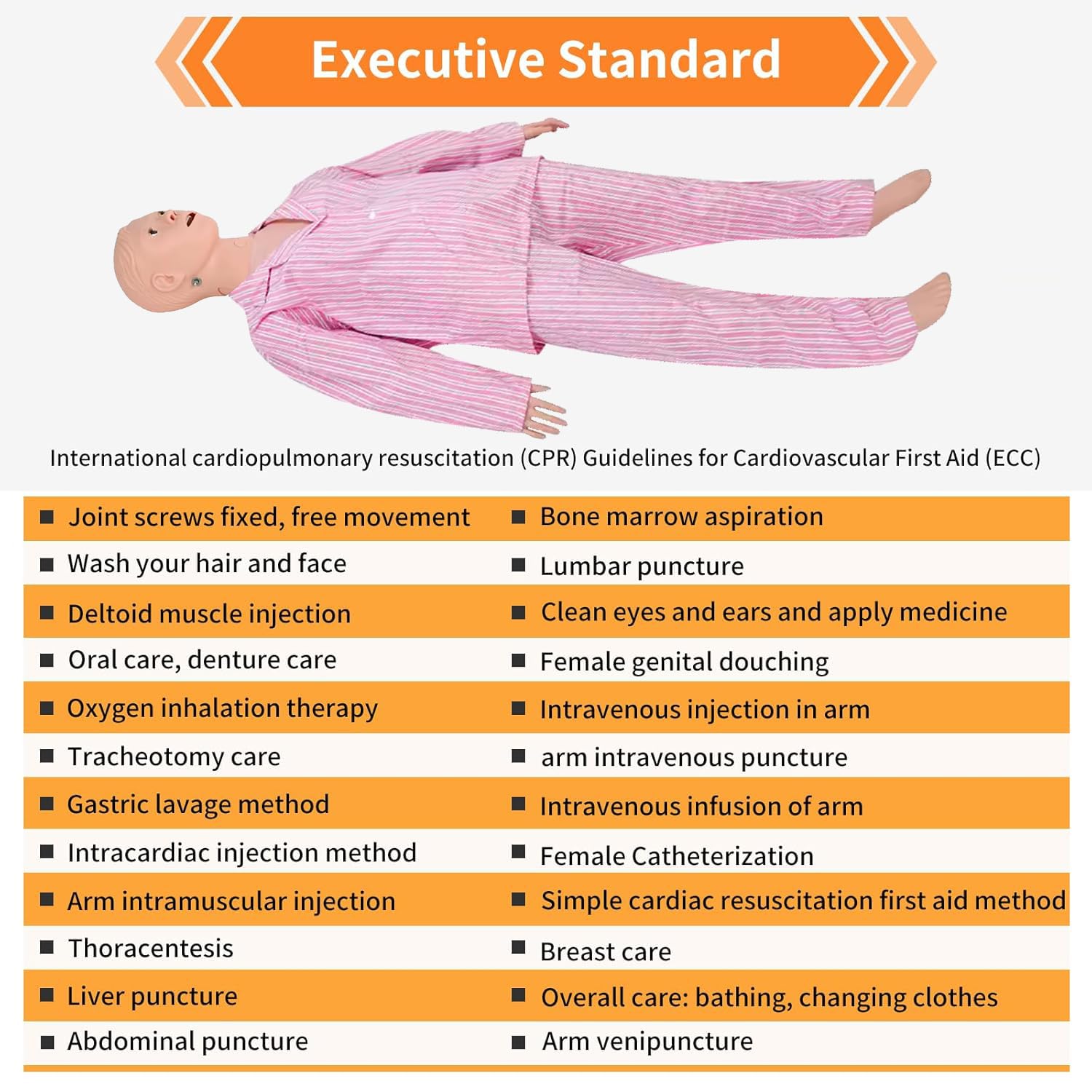 Patient Care Medical Manikin, 5.24ft Life Size Patient Human Model Multifunction Demonstration Mannequin with 3 Muscle Module & Patient Gown & Urinary Catheter for Teaching Pratice