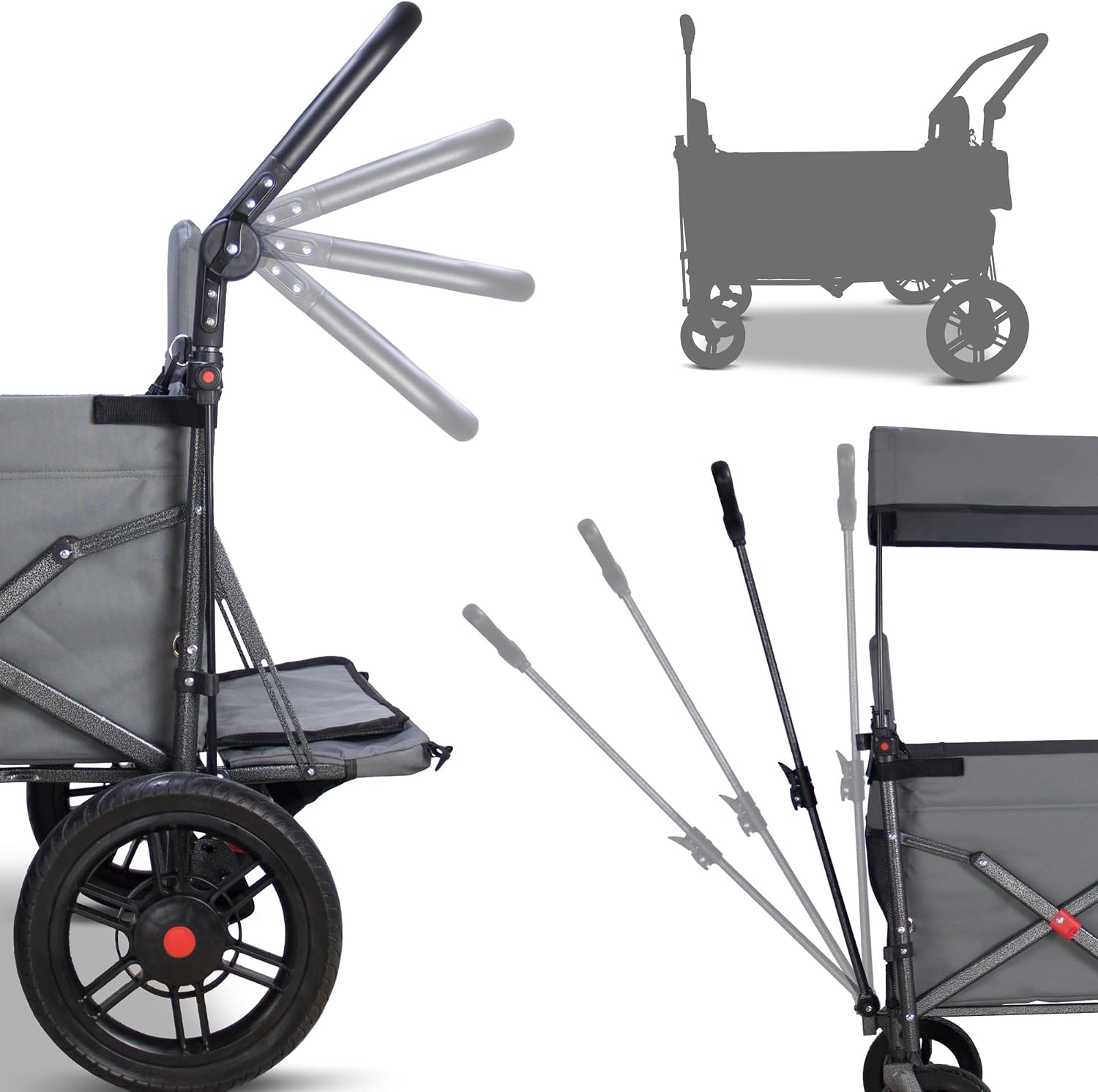 Collapsible Foldable Wagon Cart with All Terrain Wheels &Canopy& 2 Seats- Heavy Duty Utility Wagon 265 lbs Capacity for Camping, Garden, Shopping (Grey)