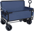 Heavy-Duty Folding Wagon Cart 3-in-1 Convertible All-Terrain Wagon with Bench Seat & Storage - 180L/500lbs Capacity Utility Wagon All-Terrain Wheels for Camping,Beach,Sports,Garden (Dark Blue)