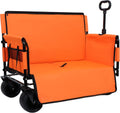 Heavy-Duty Folding Wagon Cart 3-in-1 Convertible All-Terrain Wagon with Bench Seat & Storage - 180L/500lbs Capacity Utility Wagon All-Terrain Wheels for Camping,Beach,Sports,Garden (Orange)