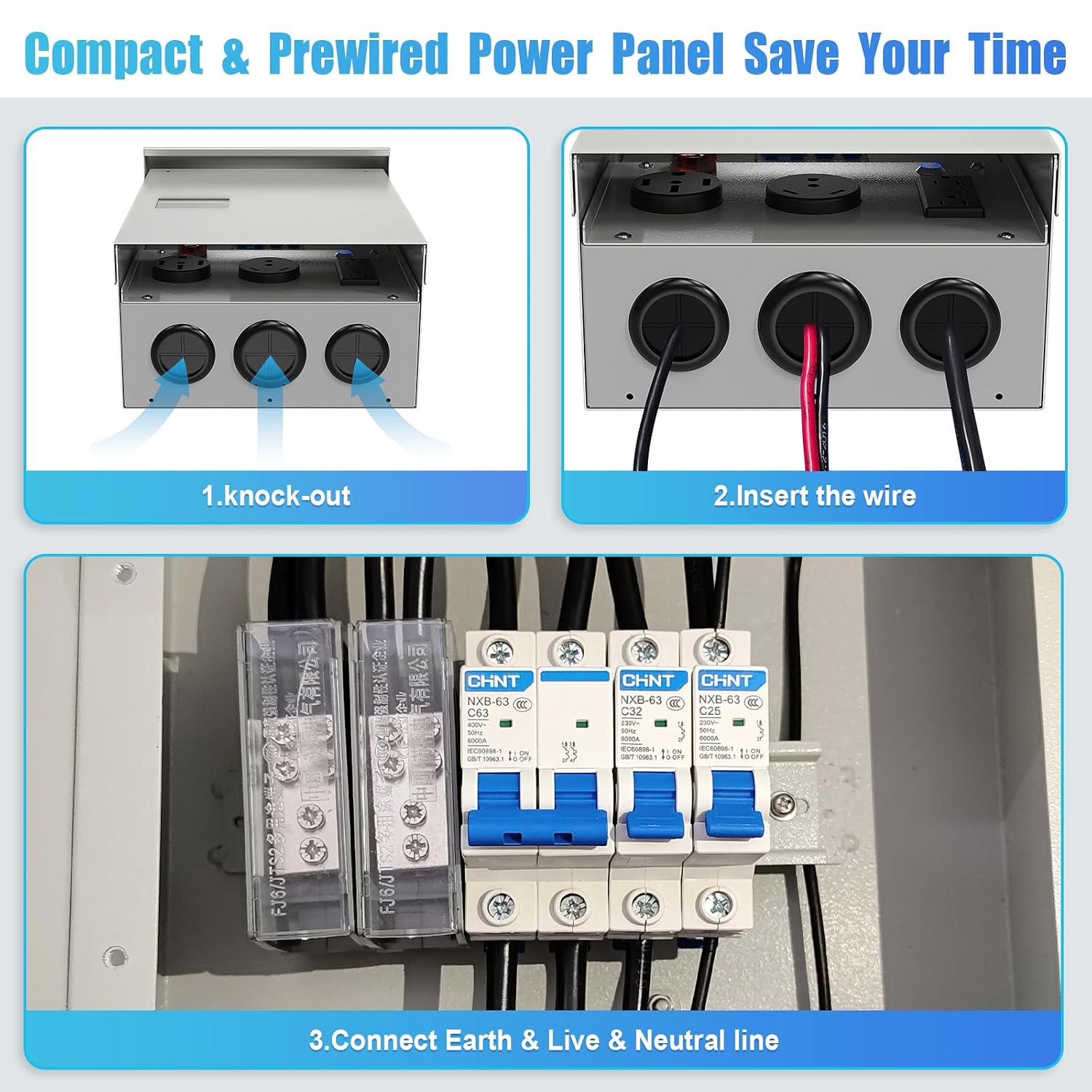 RV Outlet Box with Lighting System Current Indicator 50/30/20 Amp Trailer RV Accessories Electrical Temporary Power Panel Small Metal Sub Breaker Box Waterproof Outdoor Receptacle Camper Home Upgrades