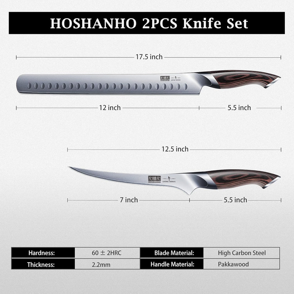 HOSHANHO BBQ Carving Knife Set, Brisket Slicing & Boning Knife for Meat Cutting, Professional Ultra Sharp Butcher Carving Knife in Japanese High Carbon Steel