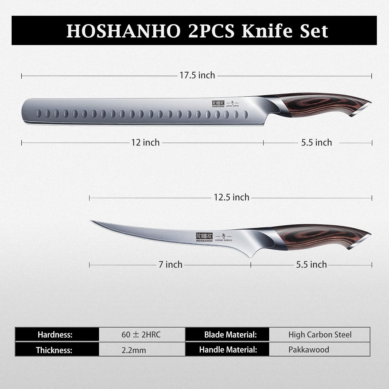 HOSHANHO BBQ Carving Knife Set, Brisket Slicing & Boning Knife for Meat Cutting, Professional Ultra Sharp Butcher Carving Knife in Japanese High Carbon Steel