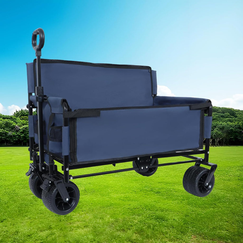 3-in-1 Convertible Folding Wagon Cart with Bench Seat & Storage, Wagon Bench, 550lbs/220L Heavy-Duty Utility Wagon, 180L Capacity All-Terrain Wheels (Blue)