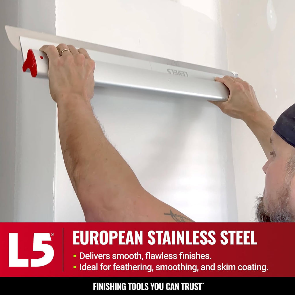 LEVEL5 Drywall Skimming Blade Set | 10, 16 & 24 Inch Skimming Blades, 37-63 Inch Extension Handle | Aluminum Body & Stainless Steel Blade | For Smoothing Walls and Ceilings | 5-440