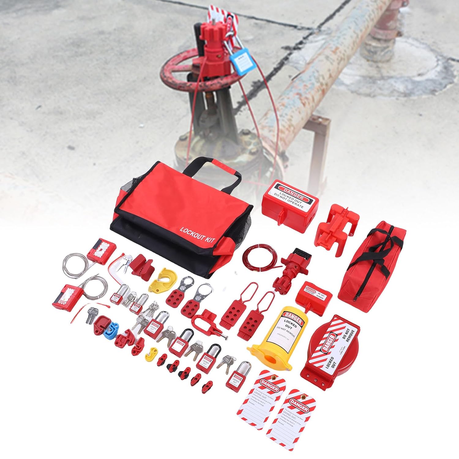 Lockout Tagout Kits, Portable Electrical Safety Loto Kit Includes Circuit Breaker Lockout, Lockout Hasps, Lockout Tag, Pocket Bag, for Industrial Mechanical