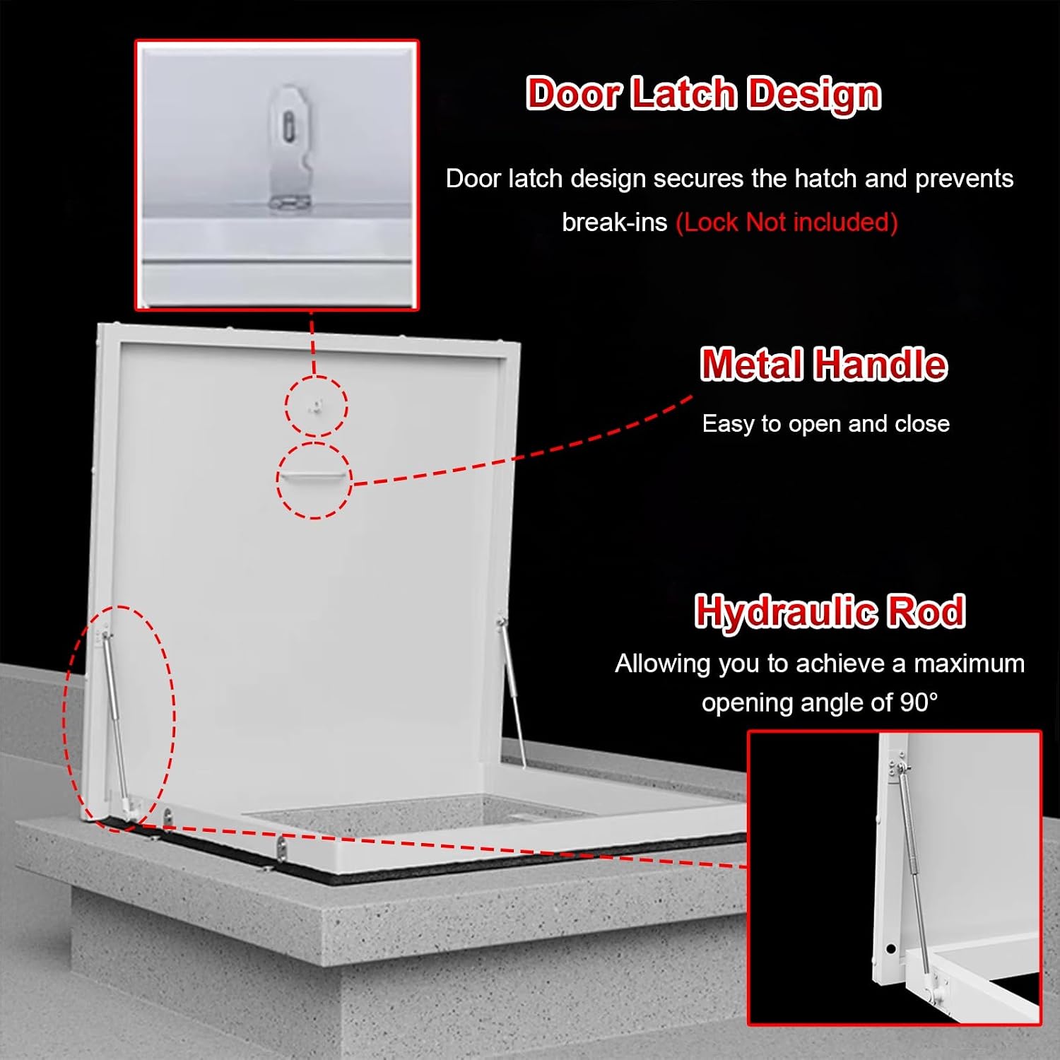 White Ceiling Hatch Lid with Hasp Latch & Gas Shock Strut, Large Building Roof Access Hatch Door, Heavy Duty Manhole/Cellars Exit Cover Plate for Repairs(Inner-L*W-21.7x29.5in/55x75cm)