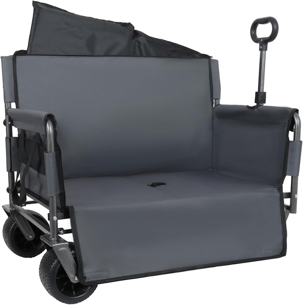 3 in 1 Collapsible Wagon Converts to Bench,Heavy-Duty Foldable Wagon Cart 500lbs Capacity Utility Wagon 180L Capacity All-Terrain Wheels for Camping,Beach,Sports,Garden (Gray)
