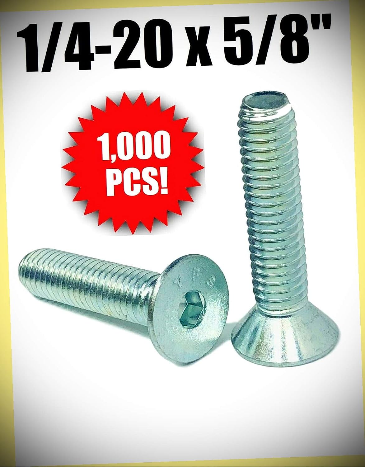 Package of 1000 (pcs) 1/4-20 X 5/8' Flat Head Cap Screw Coarse Thread Socket Zinc Plated Set #RD-4810FST Warranity by Pr-Mch