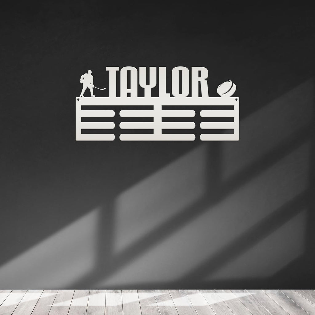 Hockey Medal Holder, Personalized Hockey Metal Awards Rack, Custom Name Sign, Unique Gift Idea, Sports Wall Hanger for Boys or Girls Bedroom (30 x 17 inches)