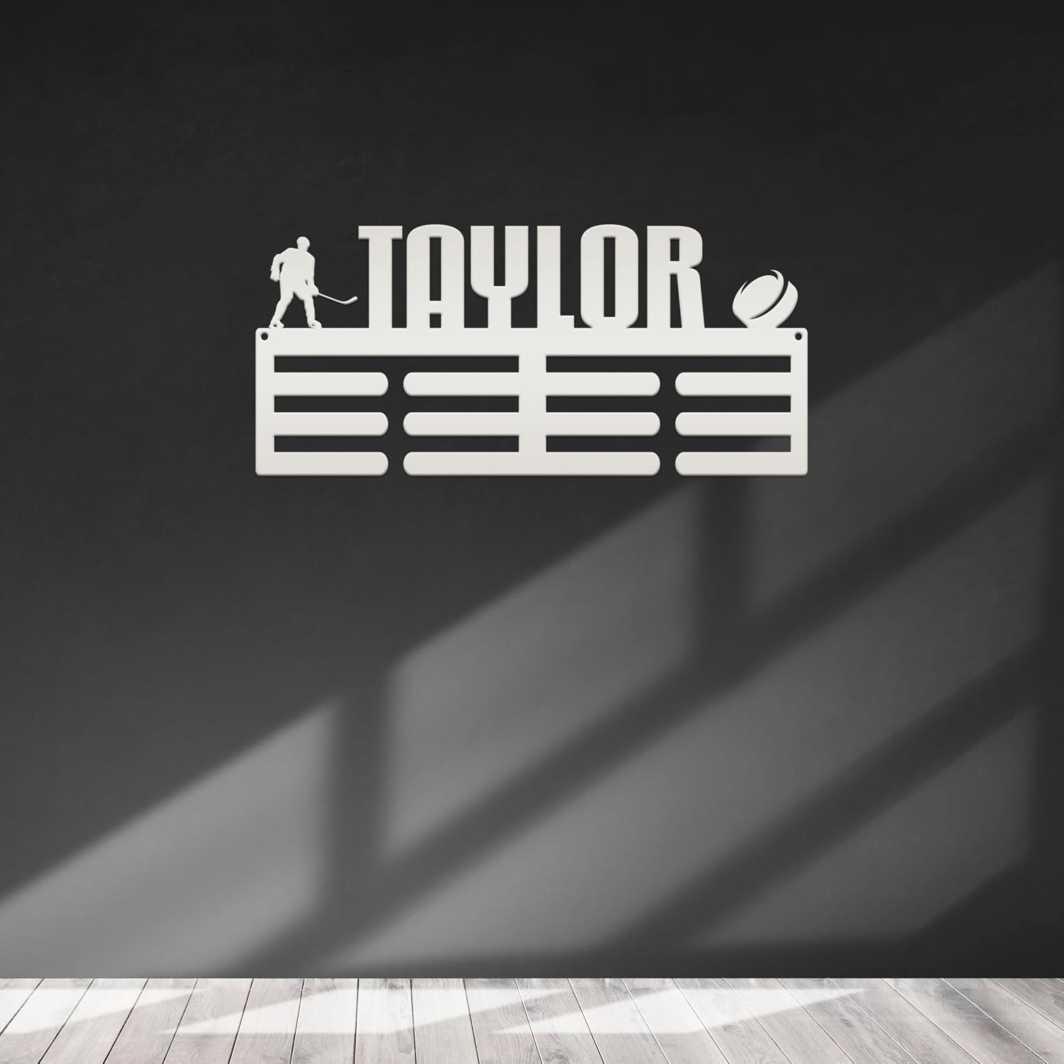 Hockey Medal Holder, Personalized Hockey Metal Awards Rack, Custom Name Sign, Unique Gift Idea, Sports Wall Hanger for Boys or Girls Bedroom (30 x 17 inches)