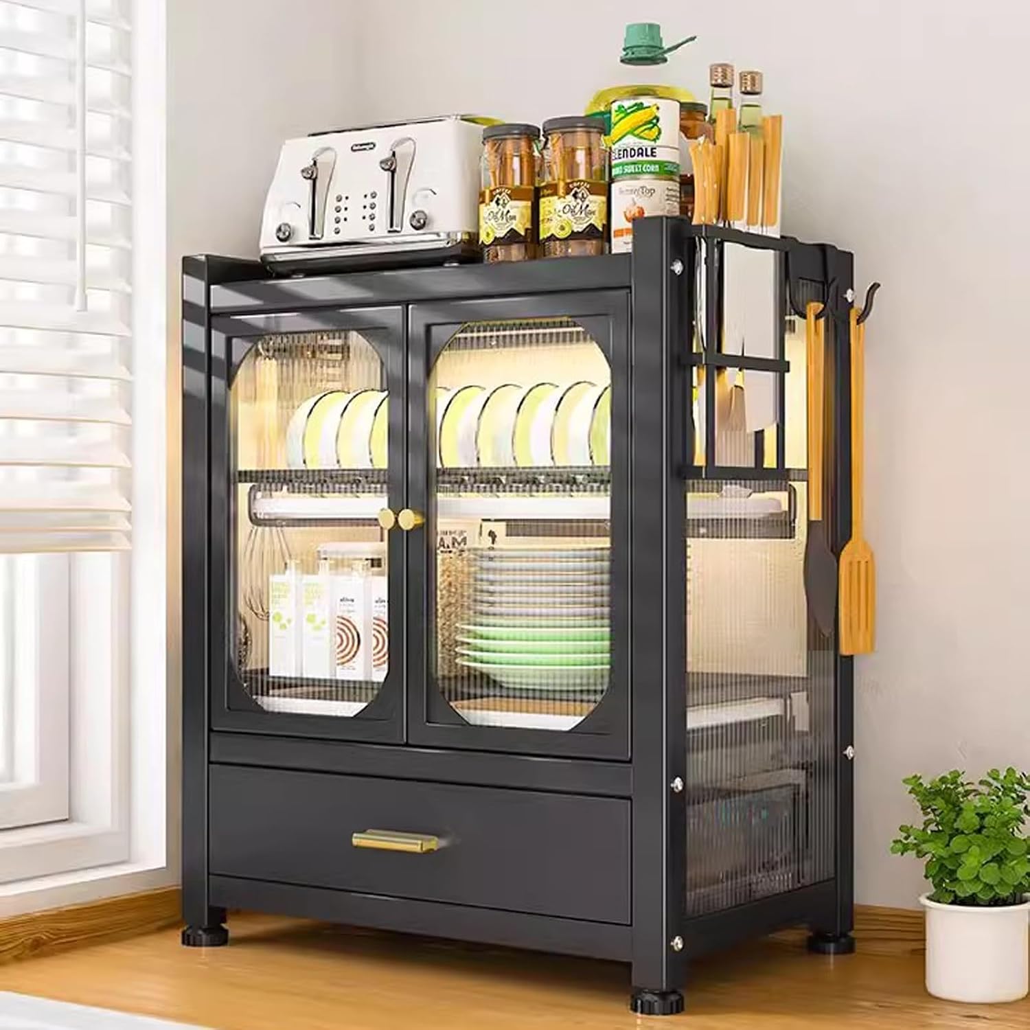 Kitchen Storage Cabinet, Dish Drying Rack, Bakers Rack, Dish Rack for Kitchen Counter, Microwave Stand, Kitchen Cabinets，with Drawer (Color : B)