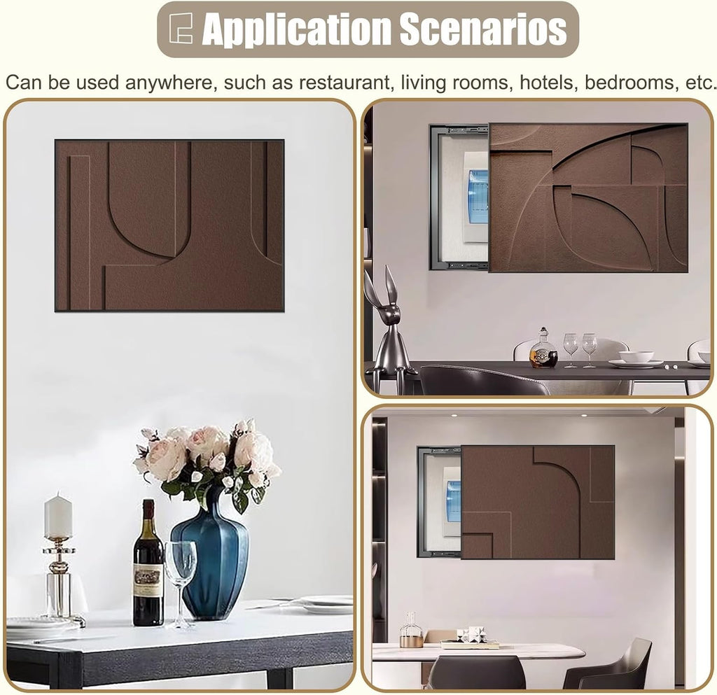 Art Tan Breaker Box Cover with Screws, Decorative Electrical Panel Cover Horizontal, Metal Frame Electricity Meter Box Cover for Laundry Room(Deep Coffee,90x70cm(35 3/8x27 1/2in))