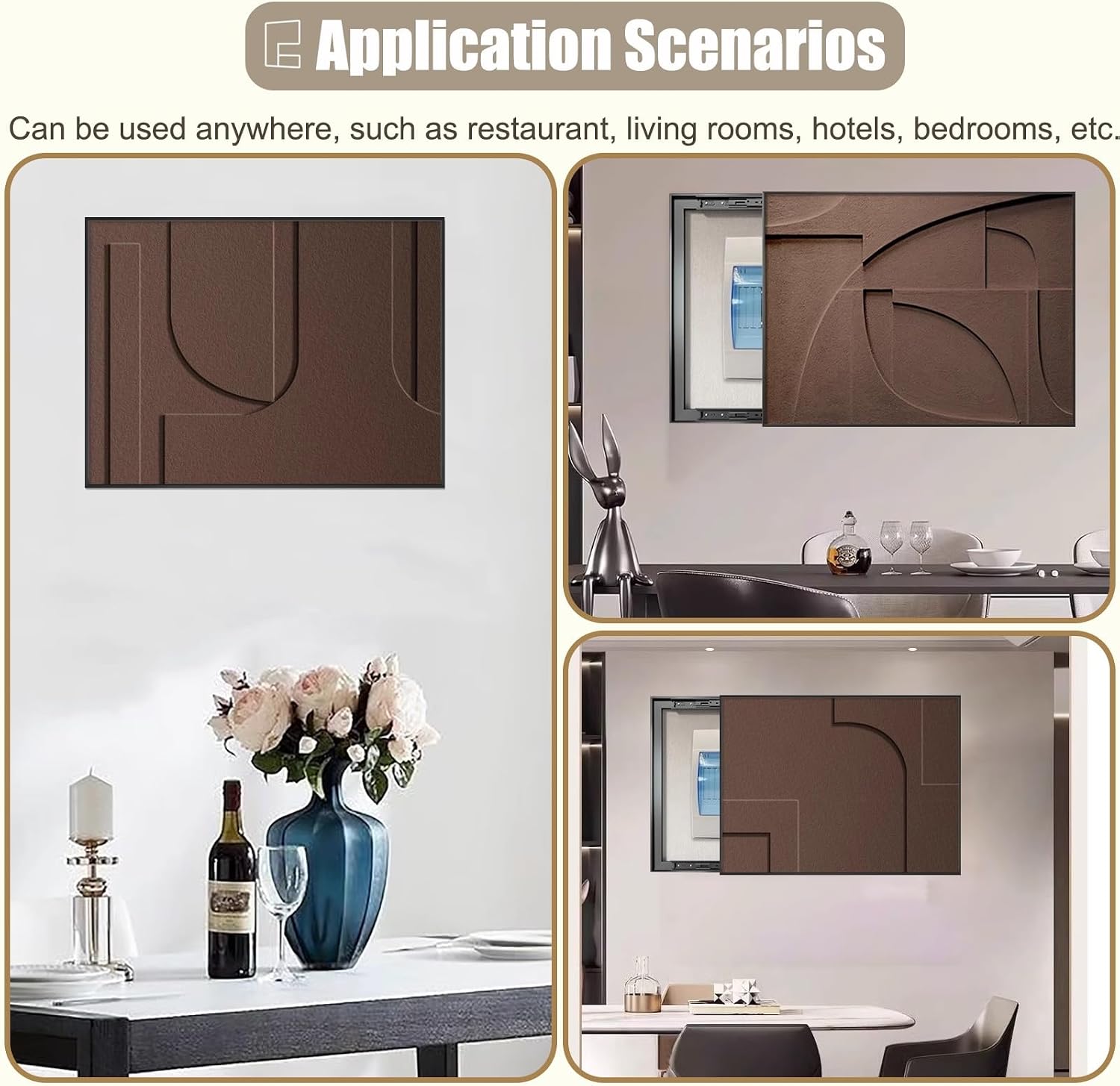 Art Tan Breaker Box Cover with Screws, Decorative Electrical Panel Cover Horizontal, Metal Frame Electricity Meter Box Cover for Laundry Room(Deep Coffee,50x40cm(19 3/4x15 3/4in))