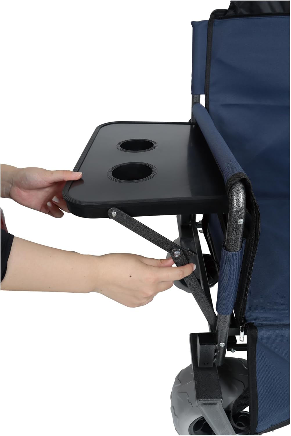 3-in-1 Heavy-Duty Folding Wagon with Bench Seat & Rear-Mounted Folding Tabletop – 500lbs Capacity, All-Terrain Beach Tires for Camping, Picnics, Outdoor Events (Dark Blue)