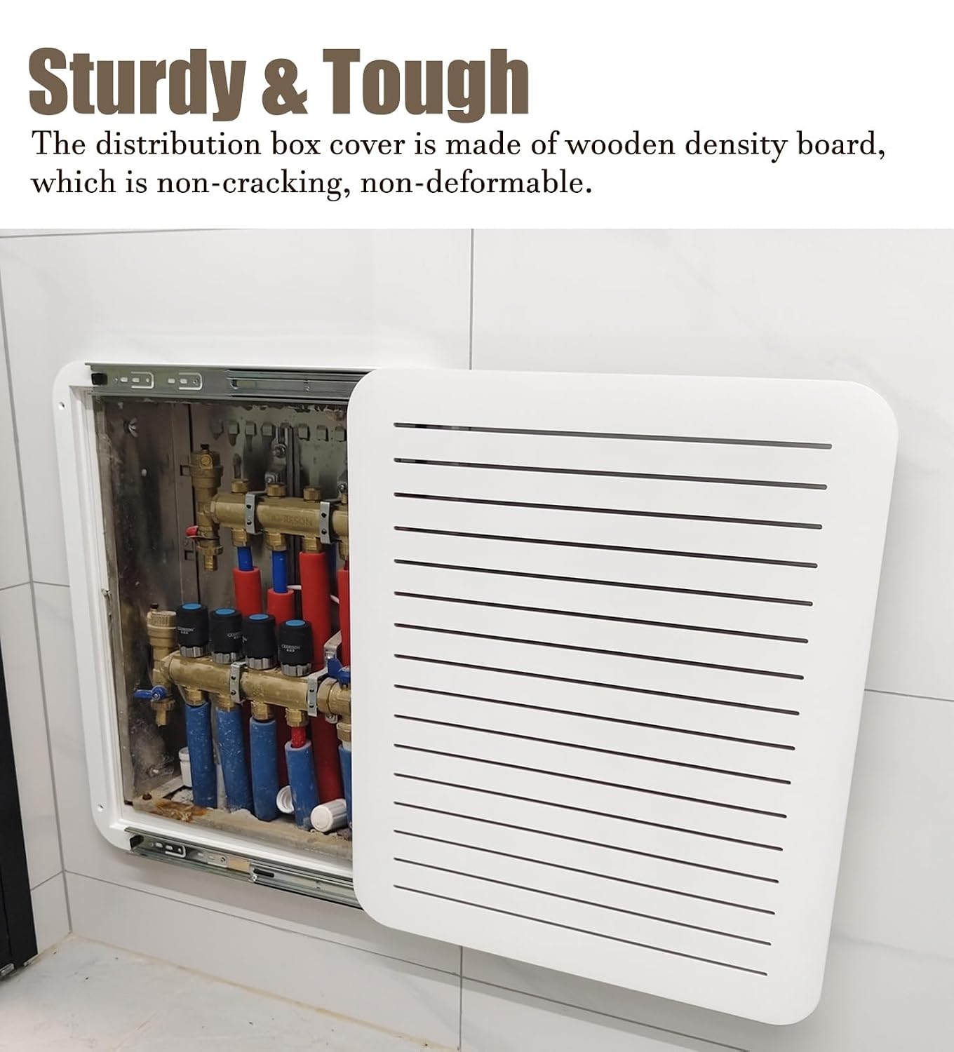 Modern White Fuse Box Cover Cabinet - Decorative Circuit Breaker Panel Shutter for Farmhouse Style, Includes Screws & Traceless Nails (Small) - Electrical Safety Solution