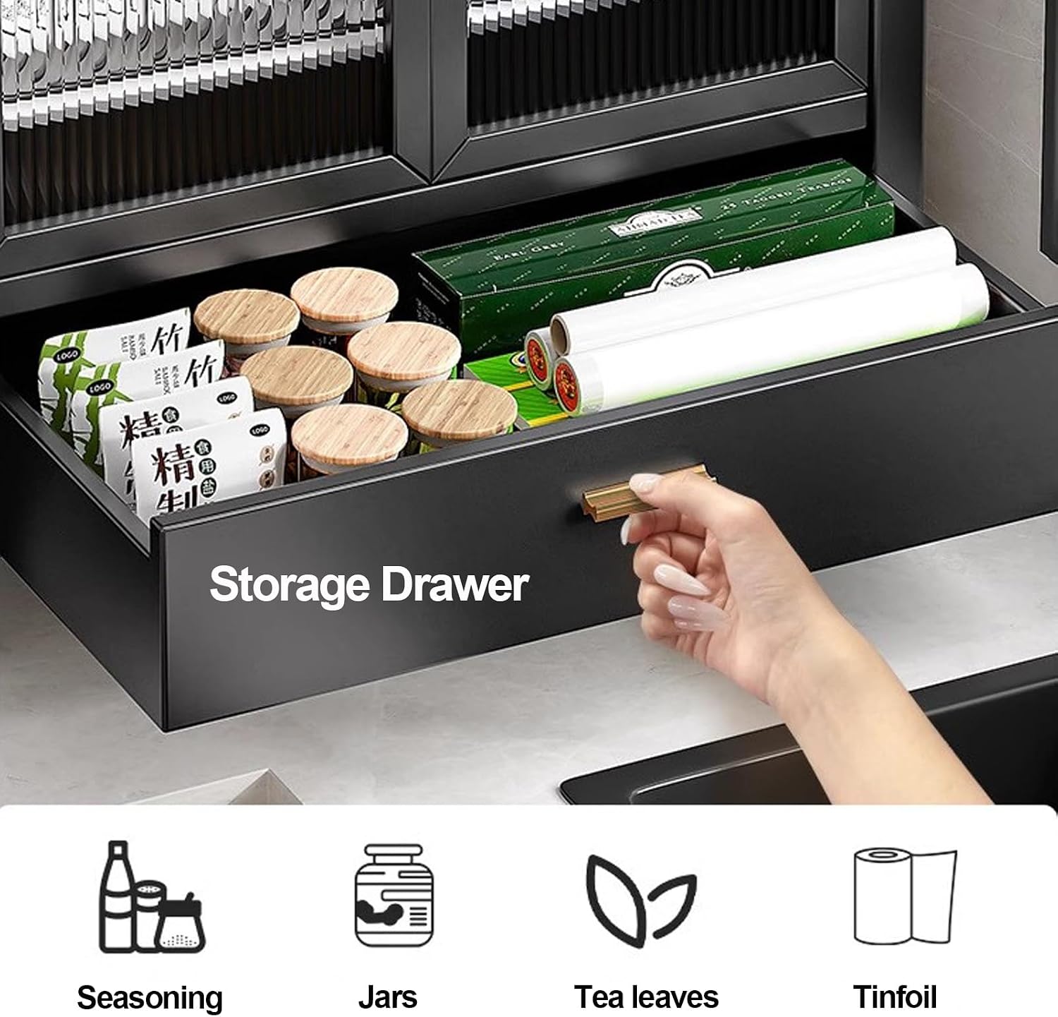 Dish Rack for Kitchen, Bakers Rack, Magnetic Cabinet Door, with Drawer, Kitchen Storage Rack, Suitable for Kitchen, Restaurant, Bathroom (Color : A)
