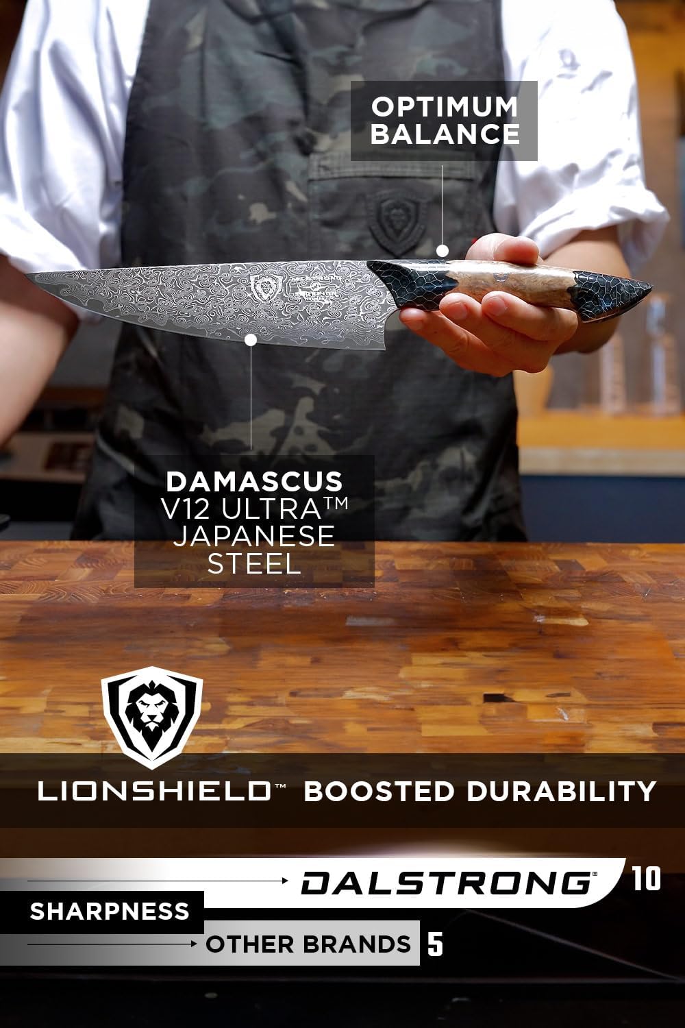 Dalstrong Chef Knife Professional- 8'-Scorpion Series - Venom Edition - Japanese Steel Chef Knife - Spiral Sandstorm Blade Pattern - Black Honeycomb Resin Handle - w/Chef Knife Leather Sheath