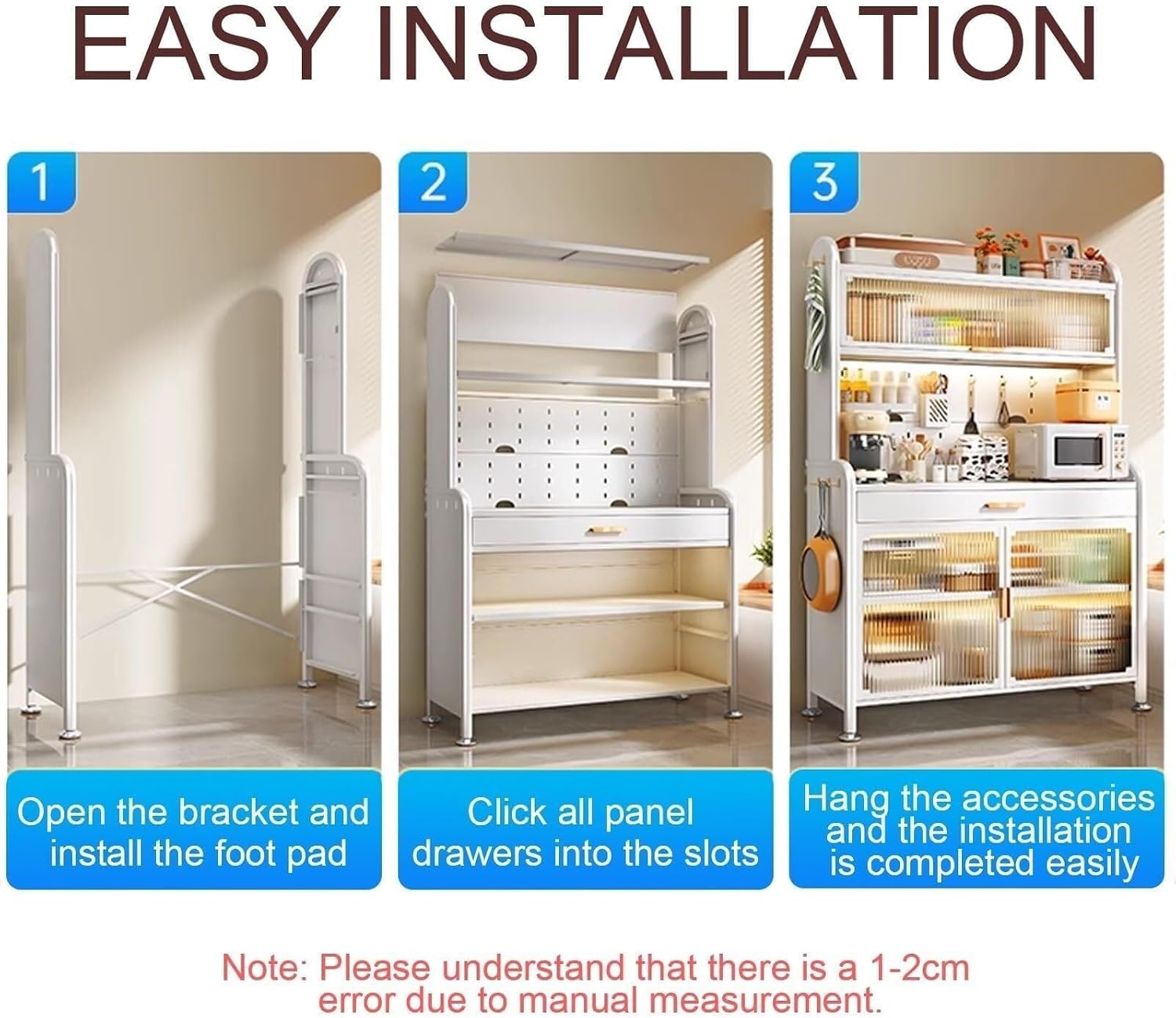 5-Tier Kitchen Bakers Rack with Adjustable Shelves, Microwave Stand & Drawers, Sturdy Metal Frame, Black Finish, 80cm (Type 6, 70cm) for Organized Storage(60cm)