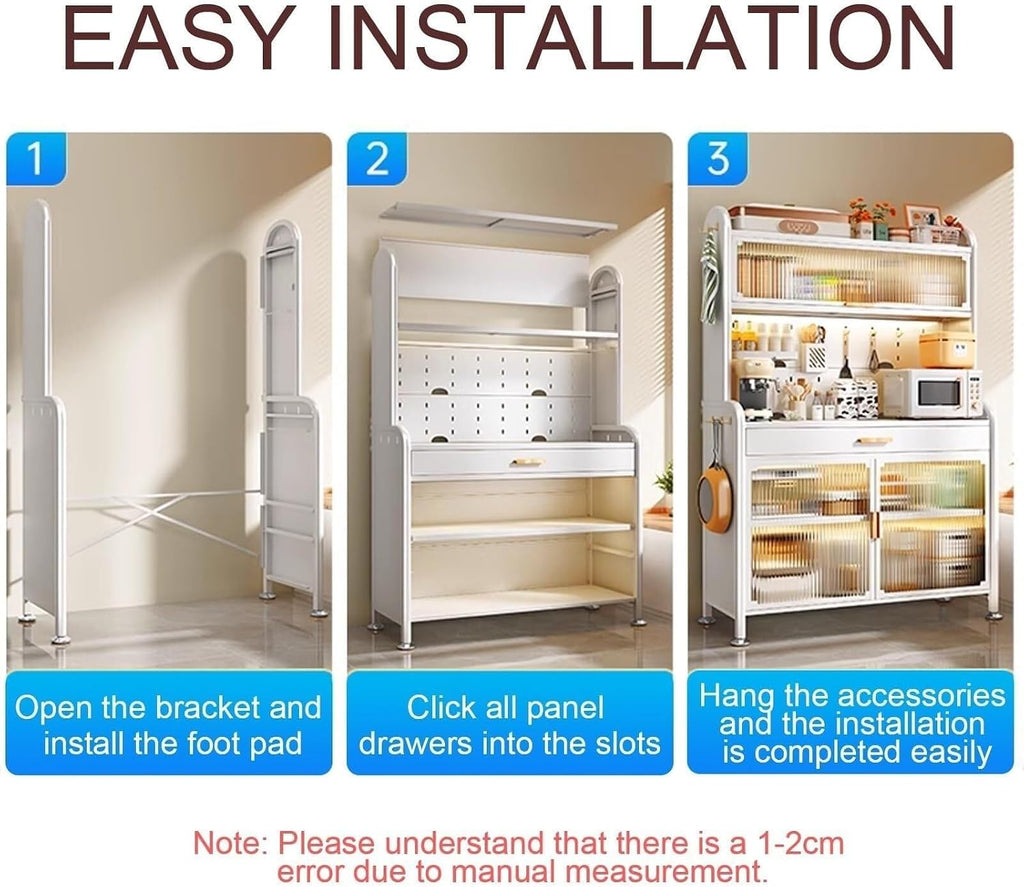 5-Tier Kitchen Bakers Rack with Adjustable Shelves, Microwave Stand & Drawers, Sturdy Metal Frame, Black Finish, 80cm (Type 6, 70cm) for Organized Storage(84cm)