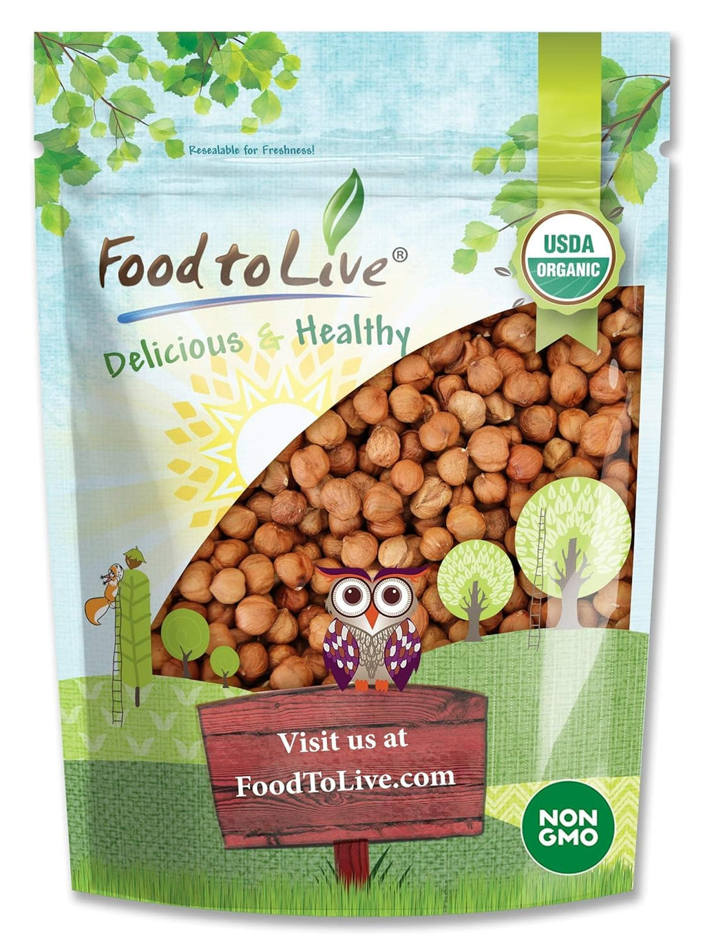 Food to Live Organic Hazelnuts, 2 Pounds – Non-GMO, Raw Filberts, Whole, Shelled, Unsalted, Kosher, Vegan, Bulk. Crunchy, Wholesome Snack. Great for Baking, Trail Mixes