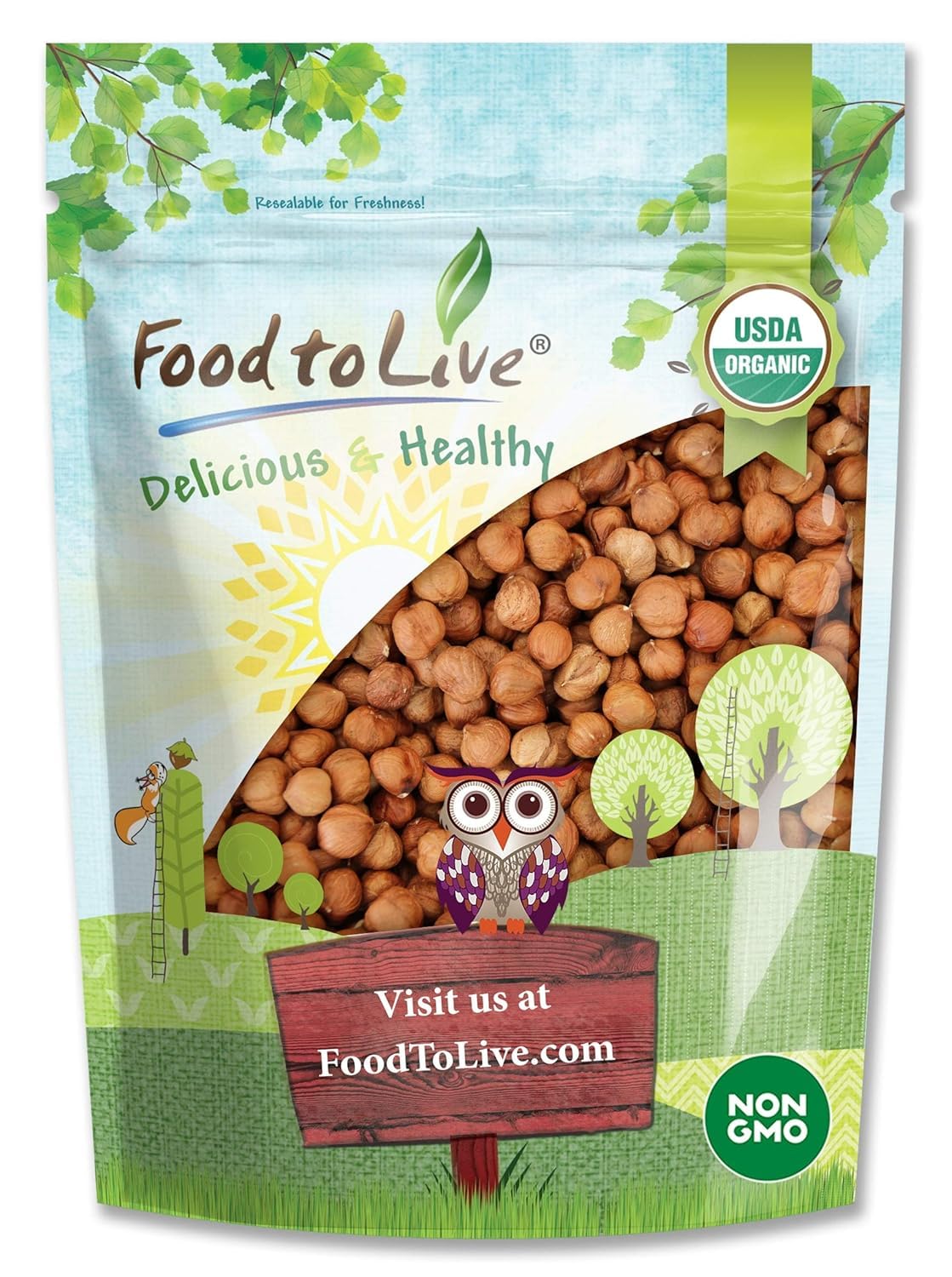 Food to Live Organic Hazelnuts, 2 Pounds – Non-GMO, Raw Filberts, Whole, Shelled, Unsalted, Kosher, Vegan, Bulk. Crunchy, Wholesome Snack. Great for Baking, Trail Mixes