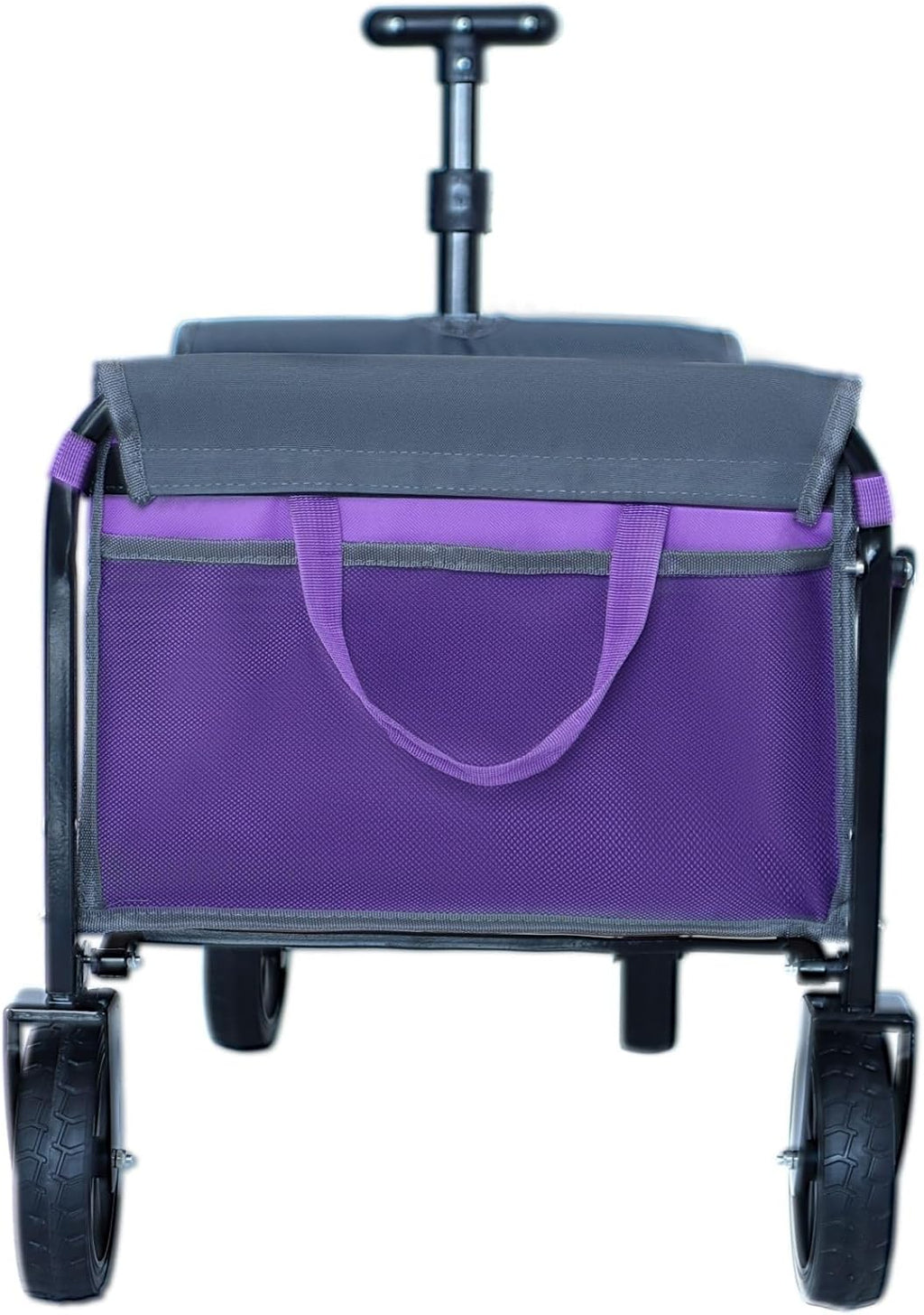 Wagonpro Folding Utility Wagon with Convertible Bench Seat, Collapsible All-Terrain Cart with 360° Swivel Wheels, Portable Outdoor Wagon for Camping, Beach, Sports Events, Purple