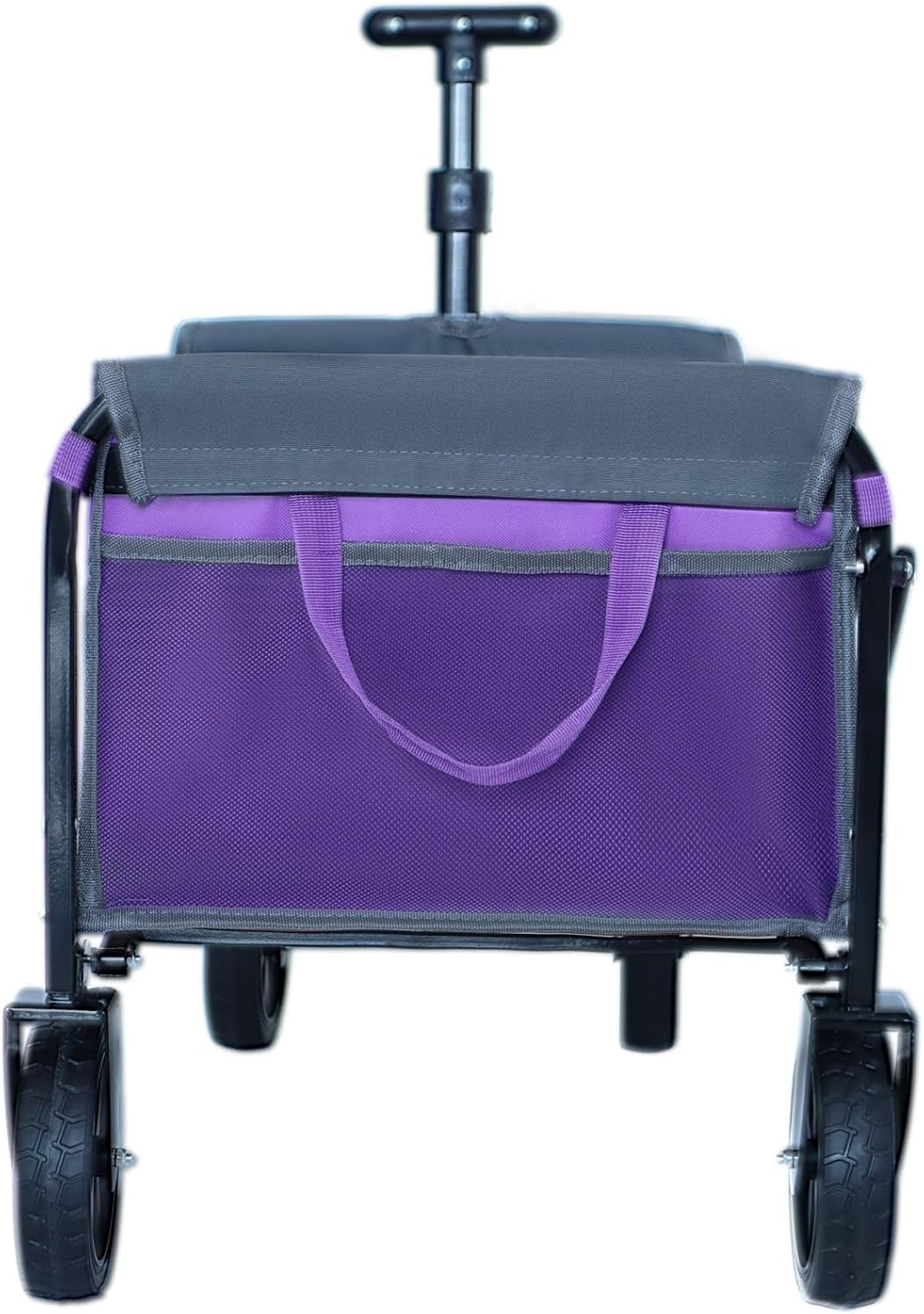 Wagonpro Folding Utility Wagon with Convertible Bench Seat, Collapsible All-Terrain Cart with 360° Swivel Wheels, Portable Outdoor Wagon for Camping, Beach, Sports Events, Purple