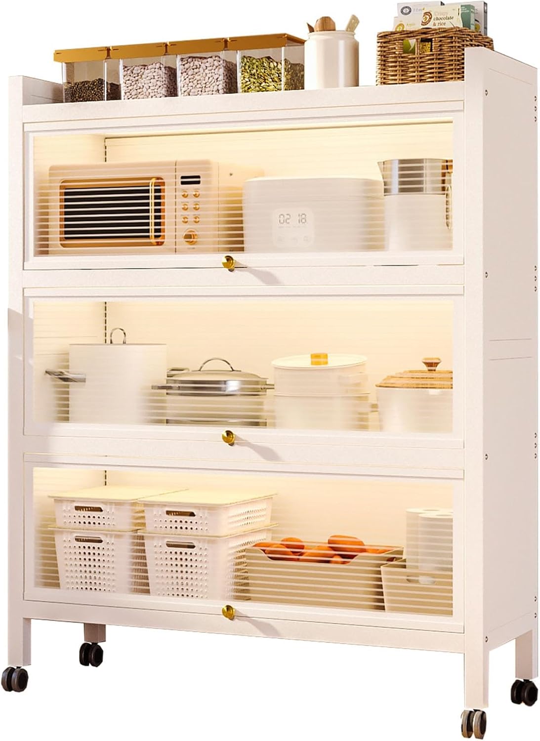 4-Tier Kitchen Pantry Storage Cabinet, Coffee Bar Baker's Rack with Flip Door Drawer, 100Cm Space-Saving Kitchen Organizer for Home Dining Room