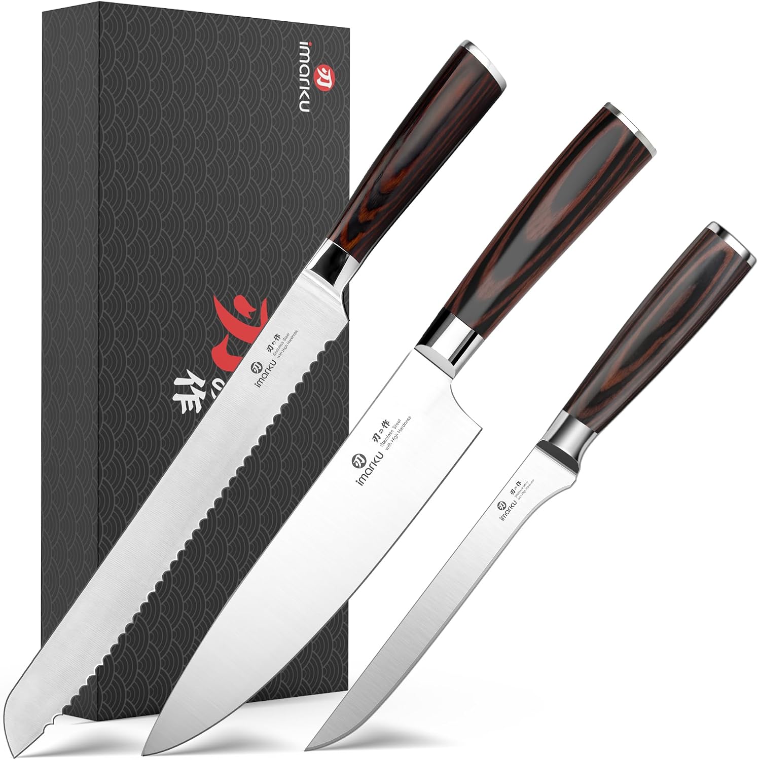 imarku 3 Piece Knife Set, Professional Japanese High Carbon Stainless Steel Chef Knife, Ultra Sharp Kitchen Knives Set with Ergonomic Pakkawood Handle, Ideal Gift for Mom