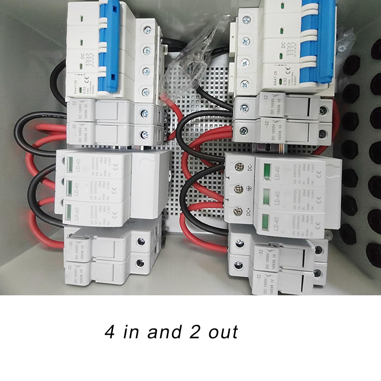 Solar PV Combiner Box, 4-String to 2-Output, DC 1000V, IP65 Waterproof, Wall Mounted System with DC Isolation Switch, for Solar Panel Installation