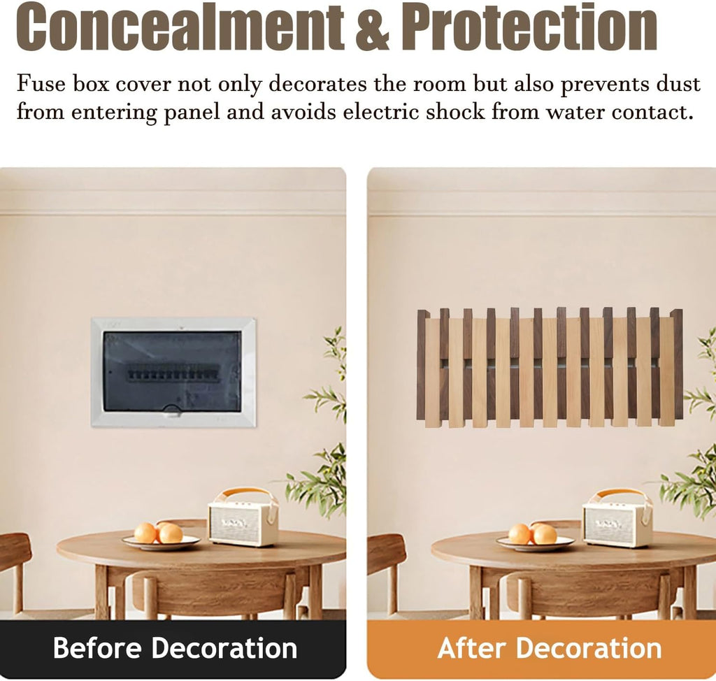 Electrical Panel Cover Wooden Fuse Box Cover Like Piano Key, Breaker Panel Cover for Hide Ugly Electrical Panels Cover, Creative Meter Box Cover Used as a Coat Rack(Multi-Colored,8 Hooks)
