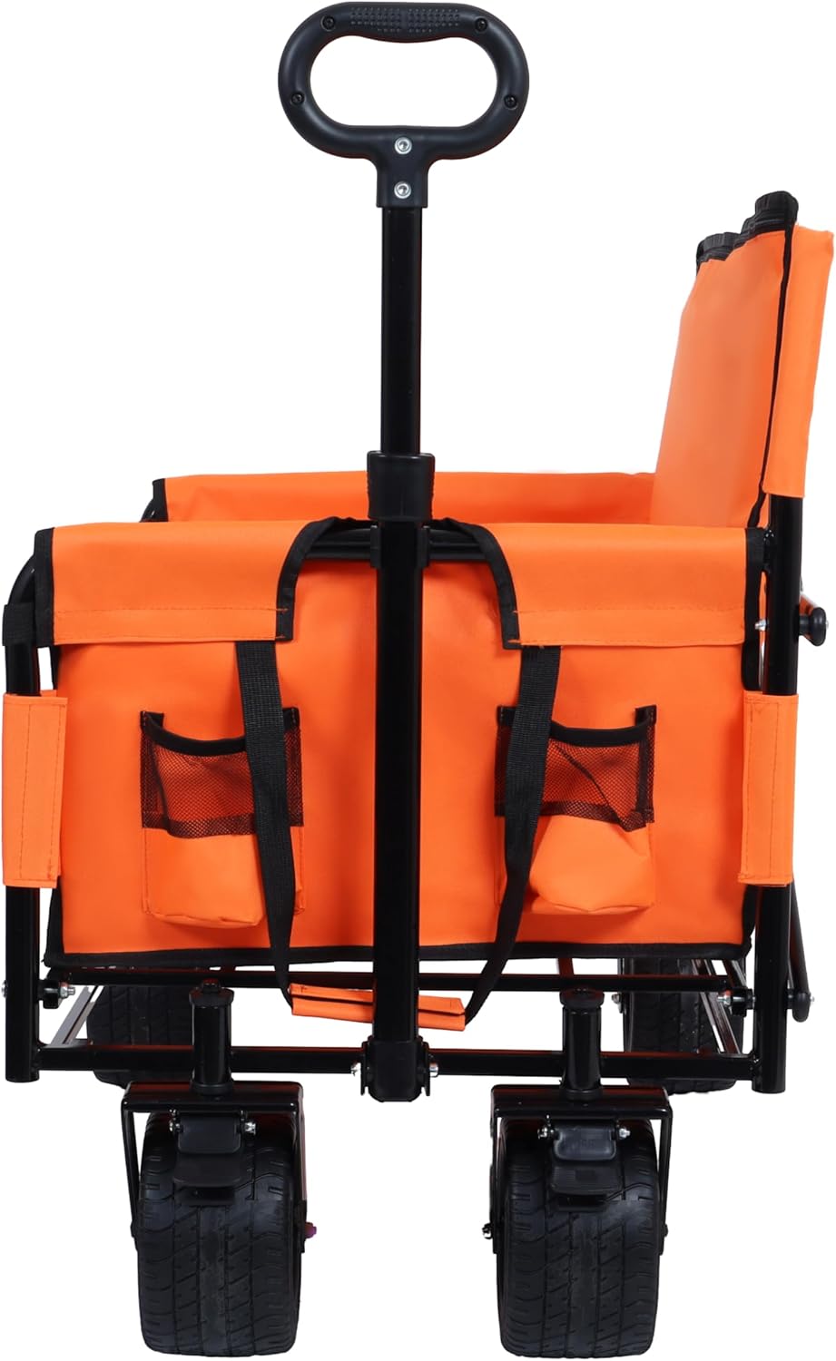 3 in 1 Convertible Folding Wagon Cart with Bench Seat Storage 500lbs Heavy Duty Utility Wagon, 180L Capacity All Terrain Wheels for Camping, Beach, Sports, Garden, Orange