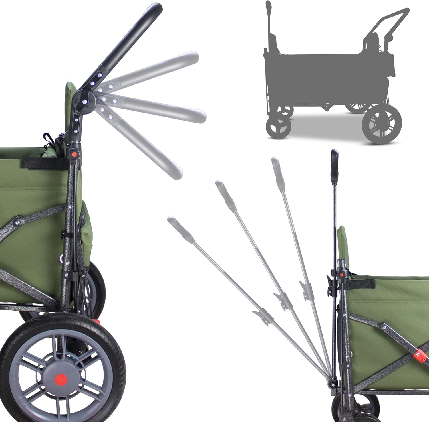 TMZ Collapsible Wagon with 2 Foldable Seats, Folding Cart with Removable Canopy, Heavy Duty Wagon 265LBS Load Capacity for Camping Garden Shopping (Green)