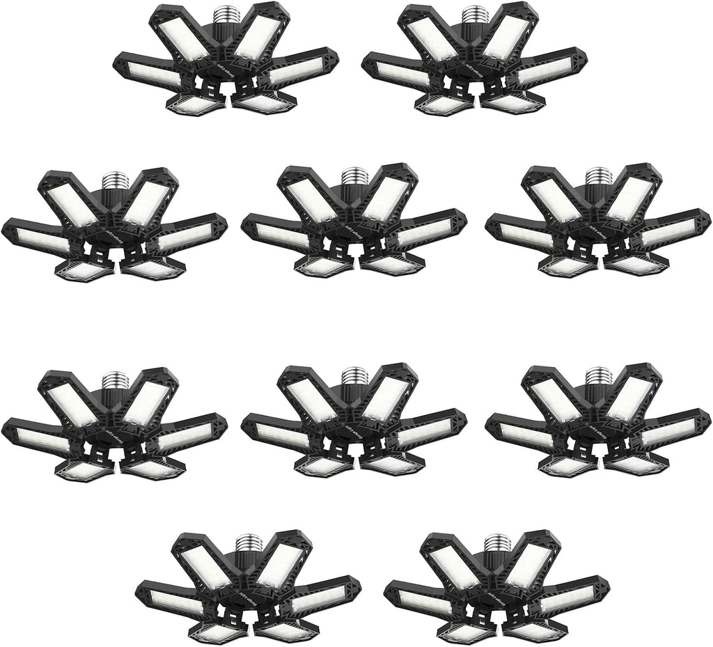 Led Garage Lights Bulb 10 Pack 120W Super Bright Ceiling Led Shop Lights 6 Deformable Panels Screw in E26/E27 6500K 12000 LM Deformable Garage Light Ideal for Basement Attic and Workshop