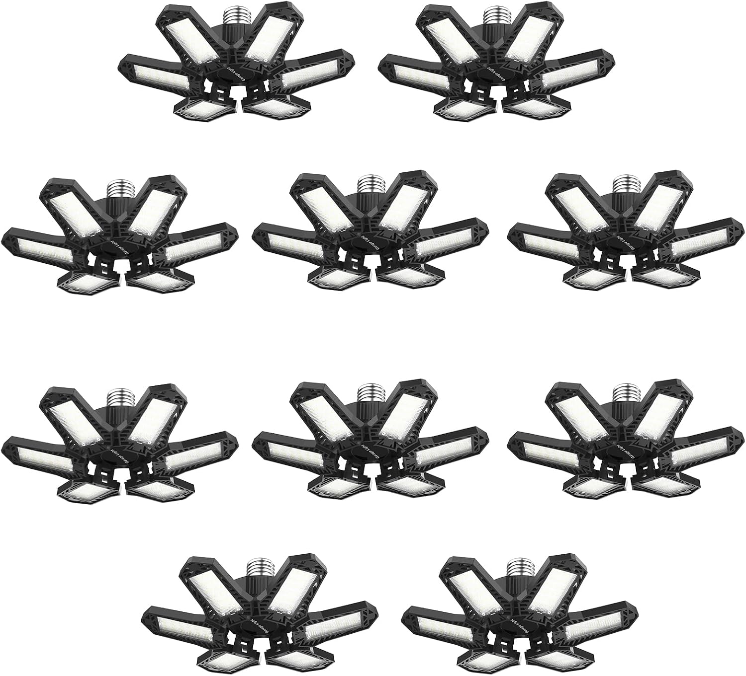 Led Garage Lights Bulb 10 Pack 120W Super Bright Ceiling Led Shop Lights 6 Deformable Panels Screw in E26/E27 6500K 12000 LM Deformable Garage Light Ideal for Basement Attic and Workshop