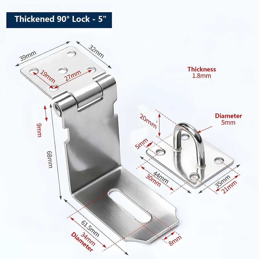 50Pcs Door Hasp Latch Lock, 90 Degree Hasp Right Angle Latch, Heavy Duty 201 Stainless Steel Door Clasp Hasp, for Shed, Barn, Cabinet(5inch)