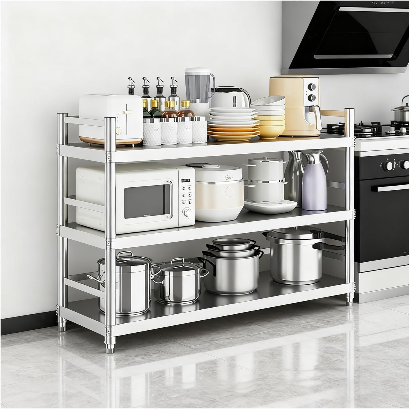 Kitchen Microwave Stand，Bakers Racks for Kitchens，Microwave Rack，Multi-Layered Storage with Adjustable Layers, Suitable for Restaurants and Kitchens.(80 * 50 * 100CM)